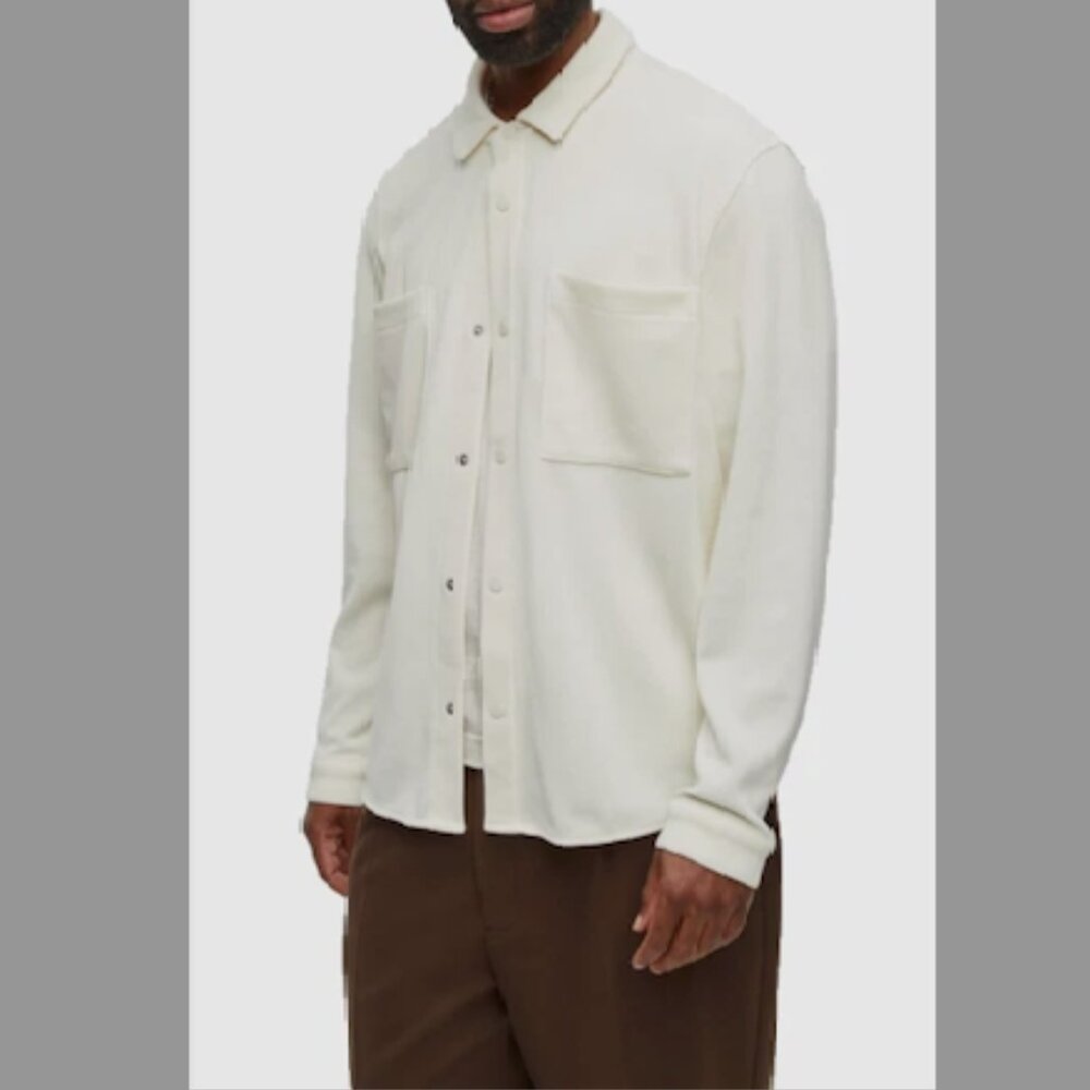 Mode of One Men Long Sleeve Knit Snap Front Shirt Soft Vanilla Size S